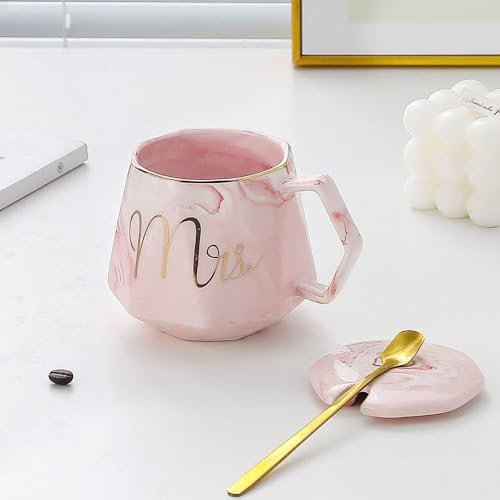 soulnioi Mr and Mrs Mugs Marble Couple Mug Sets Grey&Pink Cup with Spoons, Gifts for Couple Engagement Bride and Groom (1pc Pink) - Image 4