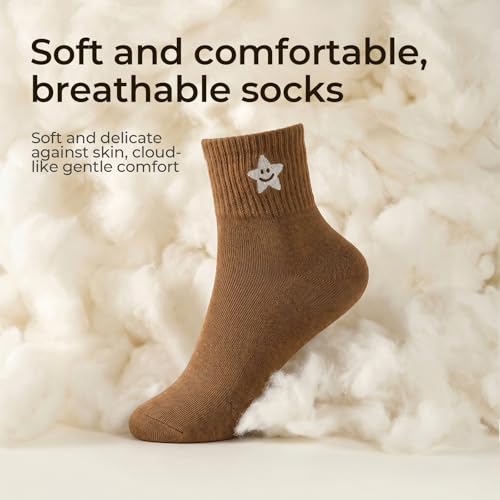 Image of 6 Pairs Women Cute Colorful Embroidered Cotton Casual Quarter Socks with Smile Face Valentine Heart Star Pattern