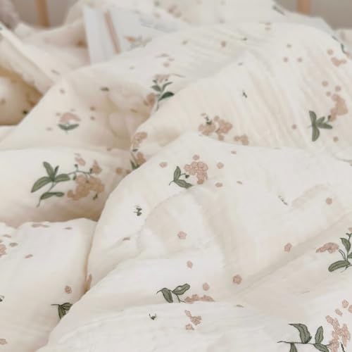 Image of BuLuTu Cute Laurel Design Toddler Quilt Muslin Cotton Comforter Lightweight Soft Nursery Blankets Floral Beige Crib /Toddler Bed Quilted Blanket for Unisex Baby Boys Girls, 47 inchx59 inch