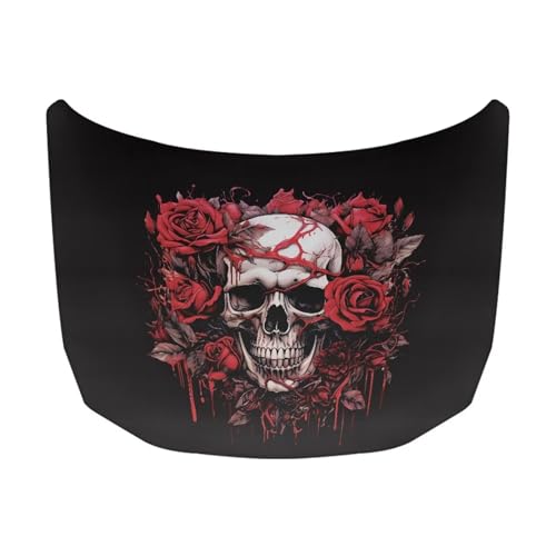 Image of Car Hood Cover, Car Hood Wrap Blanket Stretchable Waterproof Skull and Rose Automotive Outdoor Decorations for Compact SUV Sedans Trucks (59x39 Inch)
