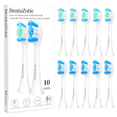 DentaZotic Gum Care Replacement Heads for Philips Sonicare, Electric Toothbrush Replacement Heads for Adults, Soft Bristles, White 10 Pack