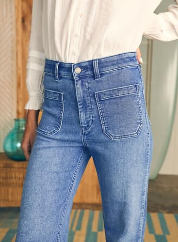 Astylish Women\'s Patch Pocket Jean Pants High Waist Button Bootcut Trousers Wide Leg Stretchy Vintage Denim Jeans with Front Pockets Size 8 Ashleigh Blue
