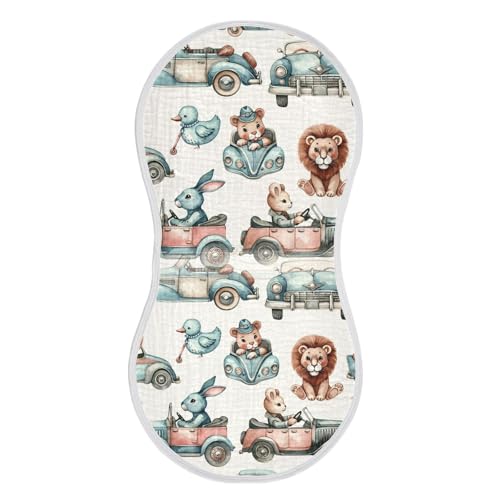 Muslin Baby Burp Cloths, Car and Animals Cotton Soft Burp Cloths for Newborns​​, Extra Absorbent Burp Cloths 1-Pack​​, 22 x 11 Inch