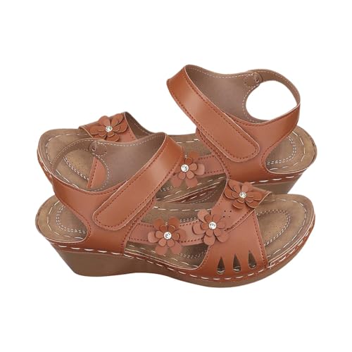 Generisch Mujer Casual Side Hollow Hebilla de Cinturón Slope Bottom Zapatos Romanos Mujer Sandalias Sandalias Zapatos Plantillas Mujer, marrón, 40 EU 3X-Estrecho