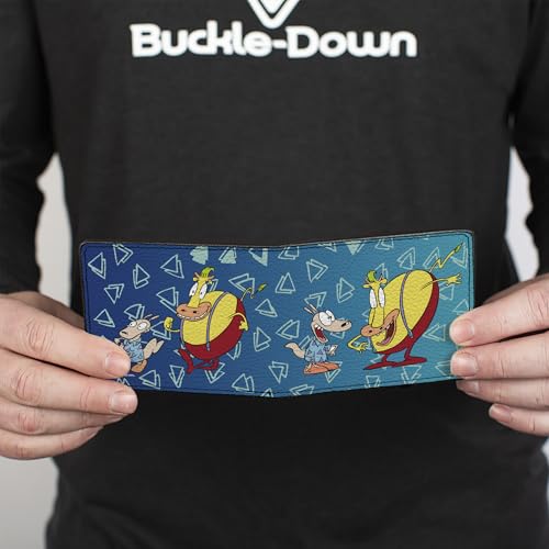 Buckle-Down Men's Nickelodeon Wallet, Bifold, Modern Life Rocko Heffer Poses Blues White, Vegan Leather, 4.0" x 3.5"4