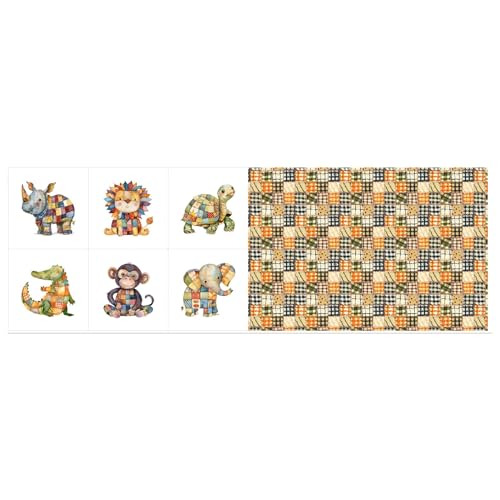 Cotton Fabric Panel – Single Continuous Patchwork Animal Panel with 6 Printed Squares (9.8” x 9.8”), Bonus Patchwork Area 29.5” x 19.7” – 100% Cotton Satin Fabric for Quilting, Sewing & Kids Crafts