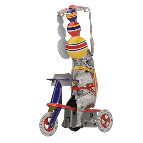 FOSA Elephant On Tricycle Tin Toy, Clockwork Driven Elephant on Tricycle Tin Toy,Wind Up Riding Nostalgia Collection Art Ornament for Birthday Party Christmas Halloween Decor
