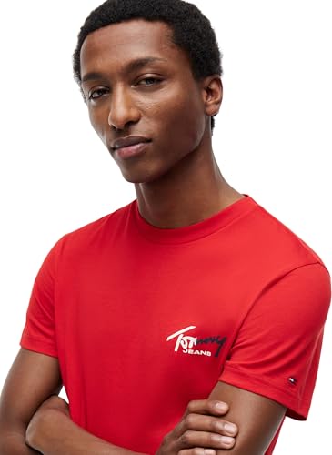 Tommy Jeans Herren T-Shirt Kurzarm Slim Sign Chest mit Logo, Rot (Ruby Red), XXL – Ansicht 3