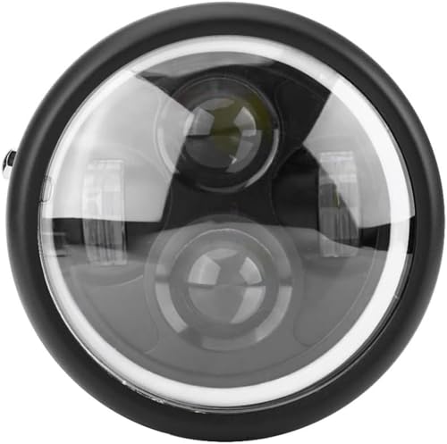 Phare de moto LED rond 6.5 pouces universel noir et chrome