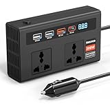 Sounce 200W Car Power Inverter – 12V DC to 220V AC Converter with Dual AC Outlets, 3 USB Ports (3.1A Max), 24W PD Type-C, Fast Charging Adapter for Laptops, Mobiles, Tablets & Road Trips
