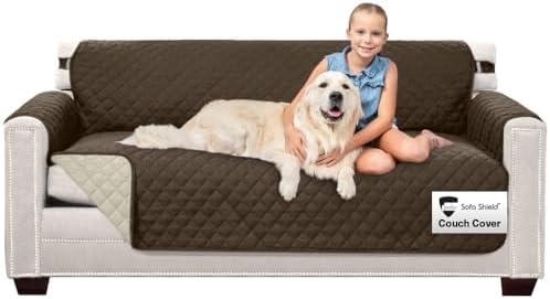 (ソファシールド) Sofa Shield リバーシブル仕様 オリジナルチェアカバー スリップカバー 家具の保護 2インチ ゴムストラップ付き 洗濯機洗い可 ペットやお子様のいる家庭に最適 最大70インチの幅に対応（特大のリクライニングチェアなど）シーフォーム/クリーム。 Sofa ブラウン na