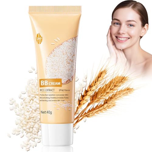 HOUSN BB Cream de Arroz con SPF 45+ e Hidratación Intensa, CC Cream para Cobertura Uniforme y Acabado Satín, Ideal para Maquillaje Diario