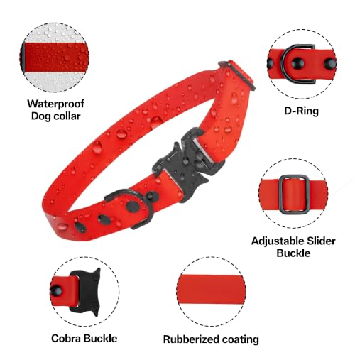 Image of Adil's Biothane Waterproof Dog Collar, Dog Leash & Collar Leash Combo | Heavy Duty TPU Coated Webbing | Adjustable Quick Release Buckle | Odour Resistant (Red, L-22, Collar only)