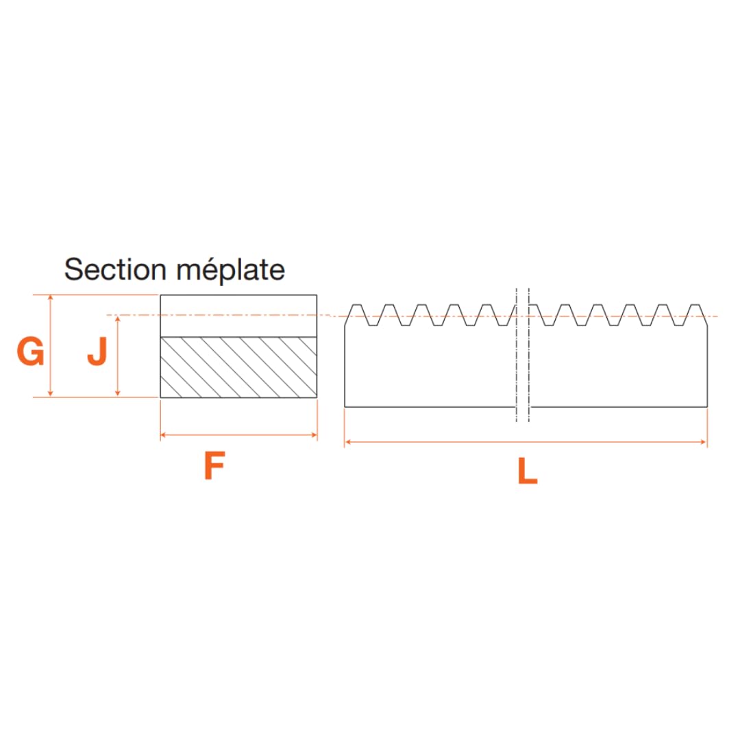 CMW - Crémaillères méplate - 20 x 15 - Module 2-72 dents - pas de 6.28 mm - longueur de 452 mm