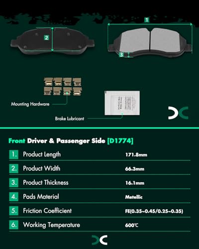 Image of SCITOO D1774 Metallic Brake Pads Sets Front w /Hardware Replacement For Ford For Transit /For Transit-150 / For Transit-250 / For Transit-350 / For Transit-350 HD