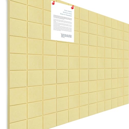 Honoson 12 Pack 48 x 36 Inches Large Cork Board Felt Wall Tiles with Safe Adhesive Large Decorative Vision Wall Board for Walls Home Office (Light Yellow)