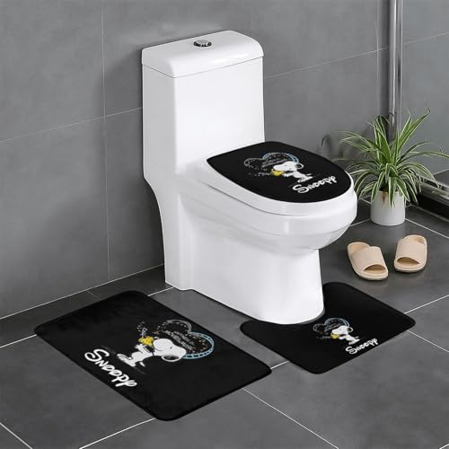 スヌーピー かわいい アニメ 3点セット バスマット トイレマット 便座カバー フタカバー 滑り止め 吸水 人気 漫画 足ふきマット 暖房 ふんわり 洗える 抗菌 防臭