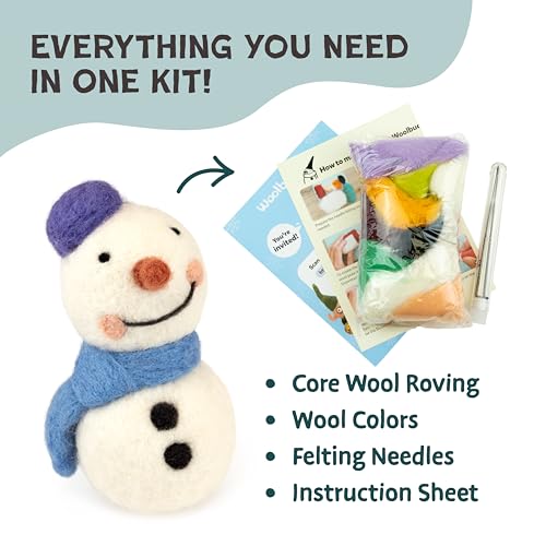 Image of Woolbuddy Needle Felting Kit (Snowman) for Beginner Adults, Starter Set with Wool, Felting Needles & Instructions, Christmas Gift Idea
