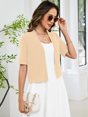 Image of Heymoments Women's Thin Shrugs Short Sleeve Lightweight Cropped Tops Open Front Knitted Cardigan for Dress Summer Bolero