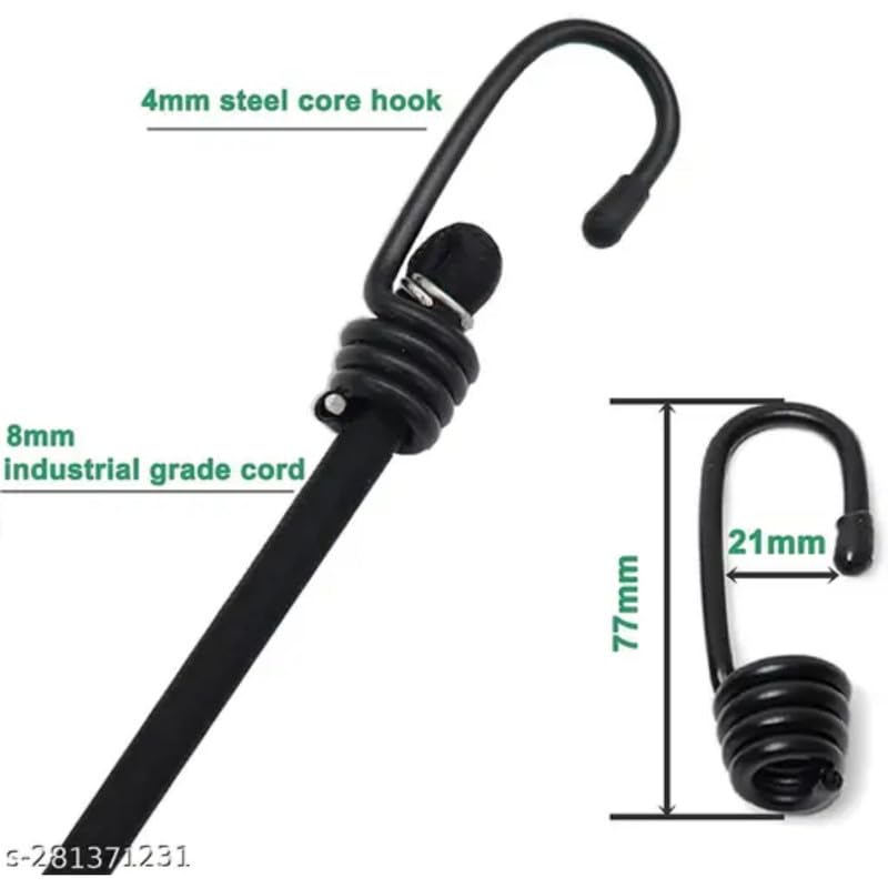 COPY LINE 2 Meter Cloths Drying Ropes |Black Colour | Bungee Cord | Ropes with HOOKES,Pack of 1 2