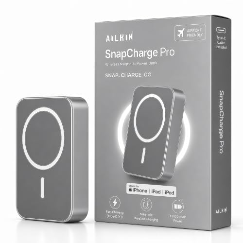Image of AILKIN 10000mAh Magnetic Wireless Power Bank, MagSafe Compatible Portable Charger with Kickstand, Fast Charging Mini Power Bank Compatible for iPhone 16 /15 /14 /13 Series & Android USB-C Devices