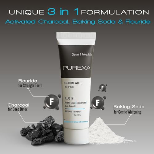 Image of Charcoal White Toothpaste | 2 Bamboo Brushes | Activated Charcoal & Baking Soda | Fresh Mint | Adults & Teens