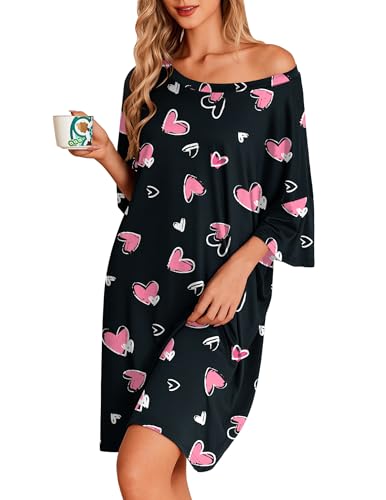 Image of Ekouaer Plus Size Nightgowns for Women Oversized Sleep Shirt Short Sleeve Nightshirt T-Shirt Dress Sleepwear S-5XL