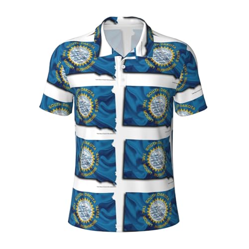 Polo de manga corta con estampado de mapa de la bandera de Dakota del Sur, camiseta polo de manga corta que absorbe la humedad, camisas casuales atléticas para hombre, Negro, L