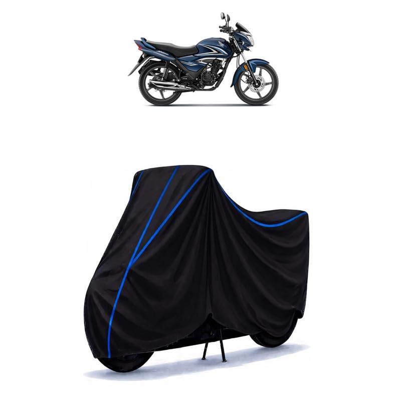 Image of Shine 125 BS6 Bike Cover Water Resistant Universal Motorcycle Rain | Heavy Duty UV Protection, Dust, Scratch Indoor Outdoor All Weather with Black Blue Piping Elastic