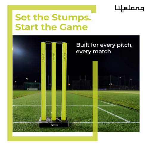 Image of Lifelong Premium Plastic Stump Set for All Ages | Durable Wicket Set with 3 Stumps, 2 Bails & 1 Base | Ideal for Boys, Girls & Adults | Full Size Practice and Recreational Play Set