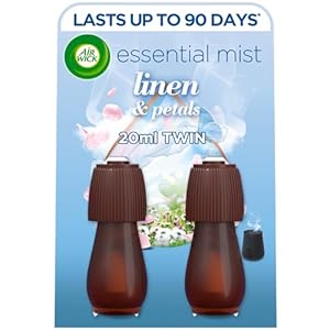 Air Wick Essential Mist Twin Refills, Linen & Petals ,Pack 1 x 20 ml, Natural Essential Oils, Last up to 90 days ,Air freshener
