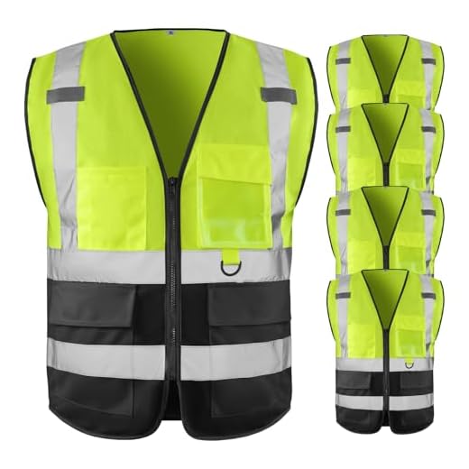 Wuple High Visibility Safety Vest for Men ，Class 2 Hi Vis Vest with Pockets, Reflective Vest for Construction Work, Volunteer, Cycling, Yellow Black 2XL 5 Pack