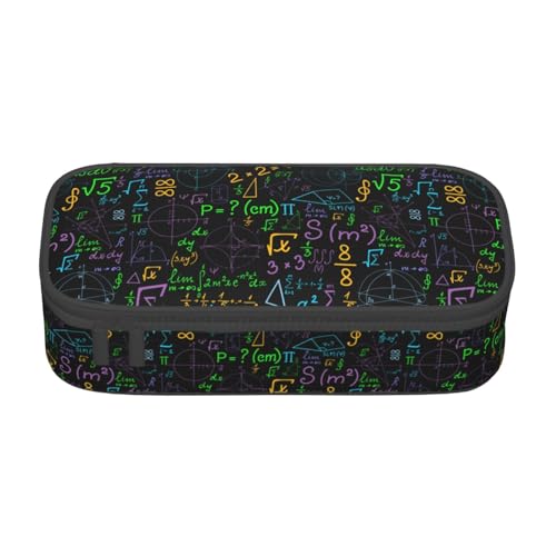 Image of Math Colorful Geometrical Plots Formulas Calculations Large Pencil Case, Pencil Pouch With Zipper Compartments Stationery Pencil Bag For Kids Teens Students School Supplies