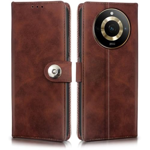 Image of WOW IMAGINE Shock Proof Flip Cover Back Case for Realme Narzo 60 PRO | 11 PRO | 11 PRO Plus 5G (Magnetic Button Flip Case | Wallet Pockets & Stand | Leather Finish | Coffee)