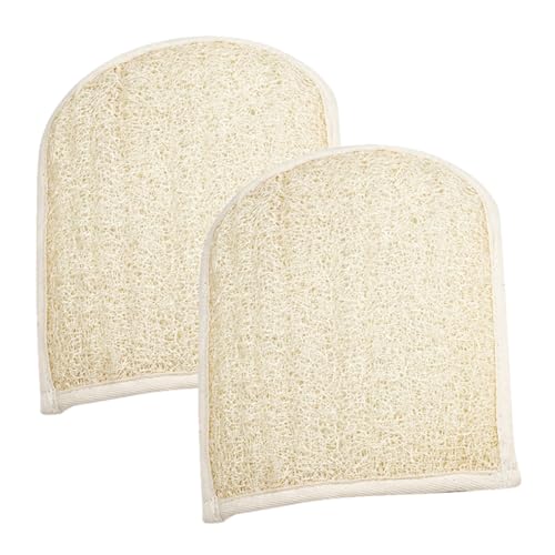 HAKIDZEL Guantes Exfoliantes de Baño para Mujer 2 Piezas Fibras de Lufa y Algodón, Función Exfoliante y Espuma Rica para Ducha y Cuidado Corporal