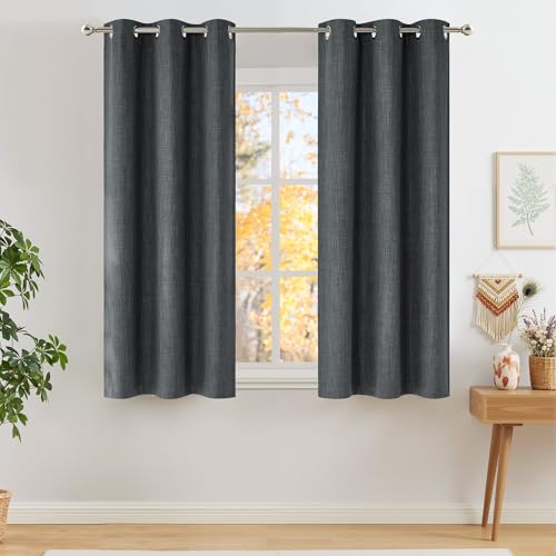 Image of NICETOWN Short Faux Linen Charcoal Gray Blackout Curtains 63 inches Long for Kitchen - Privacy Panels for Living Room Bedroom, Modern Farmhouse Style Easy Care Grommet Top, 2 Panels, W42 by L63