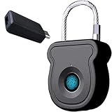 Bstsilver Fingerprint Padlock for Gym Locker w/USB Key, Biometric Lock 20 User for Luggage Backpack Case Toolbox Suitcase Zipper Handbag, Keyless Cable Latch for Travel Renter School Office Dorm