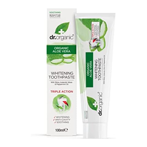 Dr Organic, Organic Aloe Vera Toothpaste, Natural , Vegan , Cruelty Free , Paraben & SLS Free , Whitening, Anti Cavity , Fresh , 100ml Cover