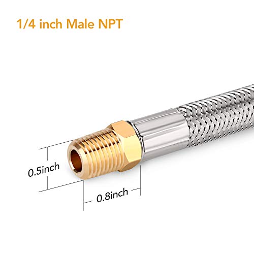 WADEO-14-NPT-RV-Propane-Hose-with-Gauge-15-Inch-Stainless-Steel-Braided-RV-Propane-Hose-Connector-for-2-Stage-Auto-Changeover-Regulator-with-QCC1-x14-Male-NPT-2-Pack