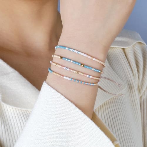 Image of KELITCH Boho Women Crystal Shell Beaded Friendship Bracelets Handmade Strand Bracelet Bangles Jewelry