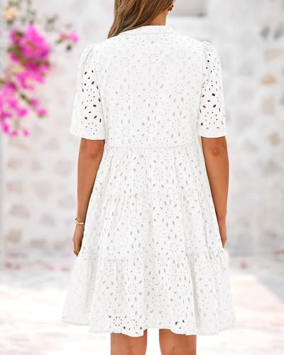 BTFBM Womens Boho Summer Dresses 2025 Resort V Neck Short Sleeve Hollow Out Lace Ruffle Casual Beach Mini Vacation Dress3