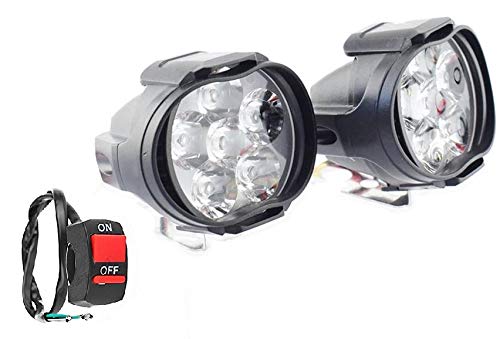 Click to enlarge Auto Hub 6LED Fog Light Waterproof Black Body Spot Beam Pod Work Lamp with Handlebar Switch for Motorcycle Jeep SUV Car and Truck (White, 9 W)