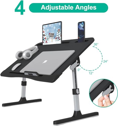 Image of KLEAR Foldable Laptop Bed Tray Desk, Adjustable Laptop Bed Table with Heights and Angles, Upgraded-Sturdy Laptop Lap Desk for Bed /Sofa /Couch /Floor, Lap Tablet Desk (NO Drawer,Black)