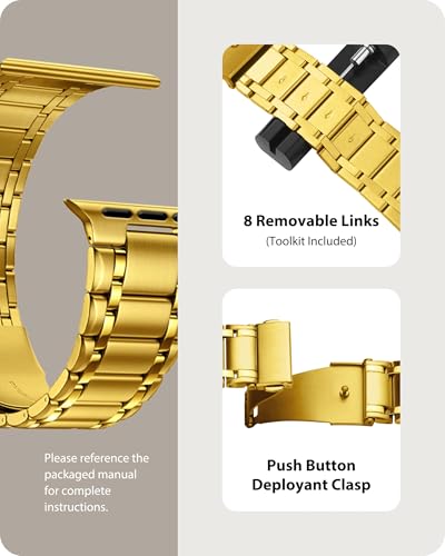 Image of Fullmosa Metal Bands With Case [Watch NOT Included] Compatible Apple Watch Strap 41mm 40mm 38mm, Steel Apple Watch Band for iWatch SE3 SE2 SE Series 9 8 7 6 5 4 3 2 1,41mm 40mm 38mm,Golden