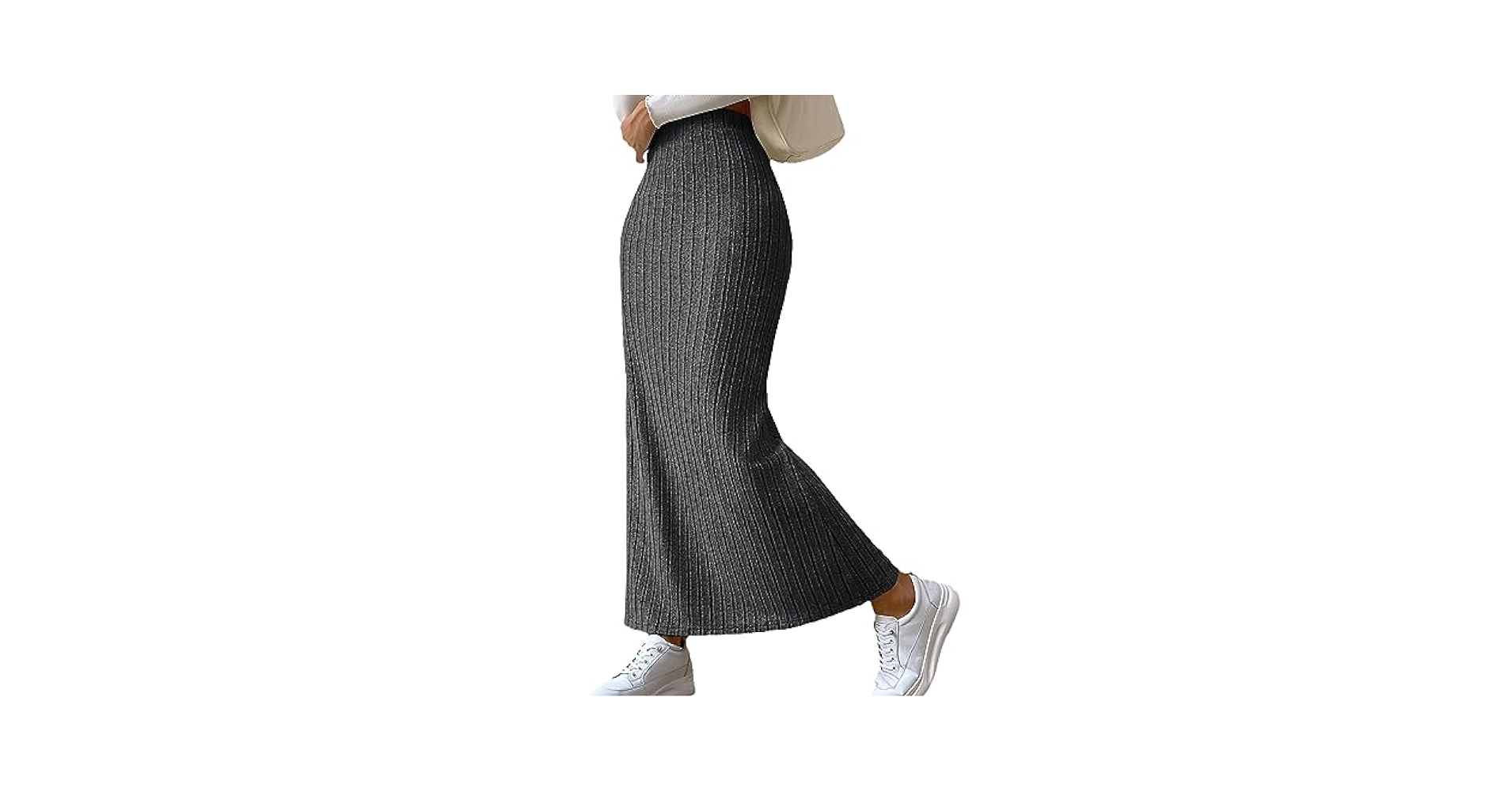 【新品タグ付き】OVER HIGH WAIST KNIT SKIRT Karlie Knit Maxi Skirt With Ribbed Waist - Charcoal Marle