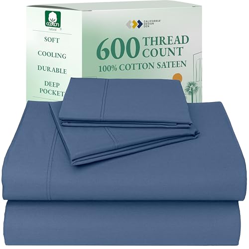 CALIFORNIA DESIGN DEN 5-Star Hotel 600 Thread Count 100% Cotton, Soft & Smooth Queen Sheet for Bed with Deep Pockets, Quality Beats Egyptian Cotton Claims (Royal Navy Blue)
