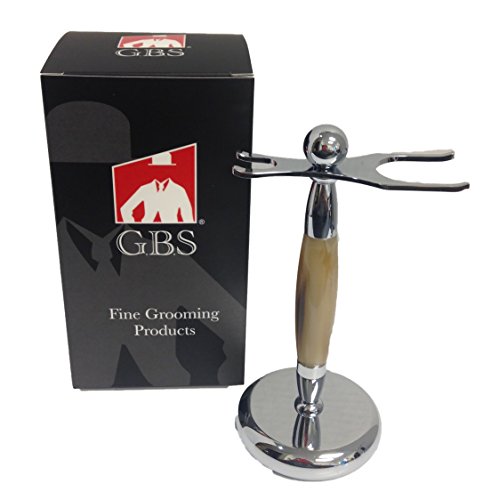 Support blaireau et rasoir GBS en acier chromé stable et durable