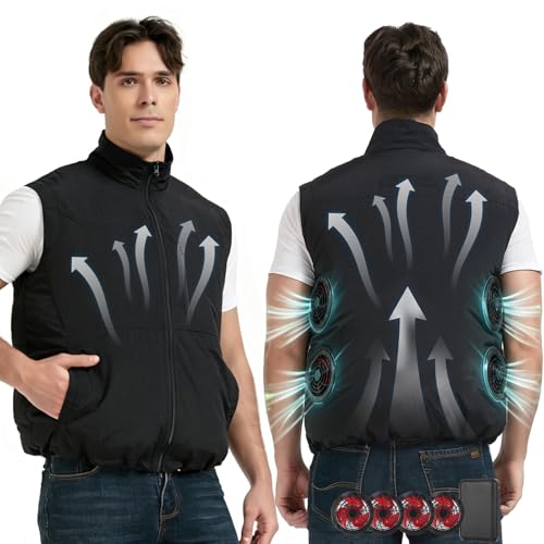 Foiueyga Cooling Vest 12V Electric Cooling Gilet with 4 fans Air Conditioned Jacket for Men and Women Summer Outdoor Wear Included Battery