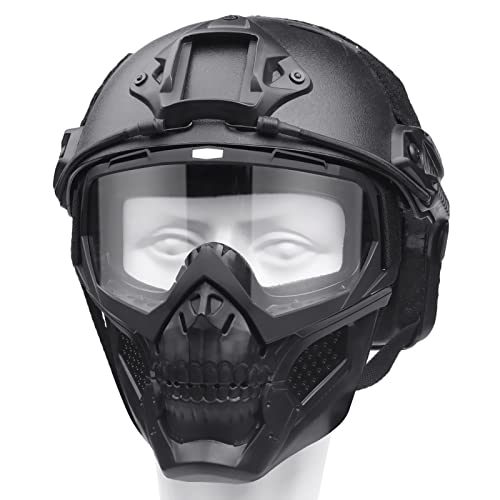 Vpzenar Airsoft Helmet And Mask, Airsoft Skull Full Face Mask, Detachable Clear Lens Airsoft Goggles,Pj Fast Tactical Helmet With Front Nvg Mount And Side Rail,Military Paintball Airsoft Gear #TOP6