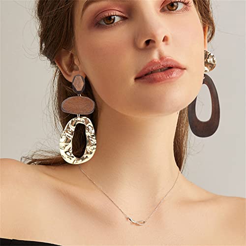 Unique Handmade Bohemian Huge Vintage Nature Wooden Dangle Drop Earrings Ethnic Boho Wood Teardrop Gold Geometry Hook Earring for Women Statement Jewelry Gifts4